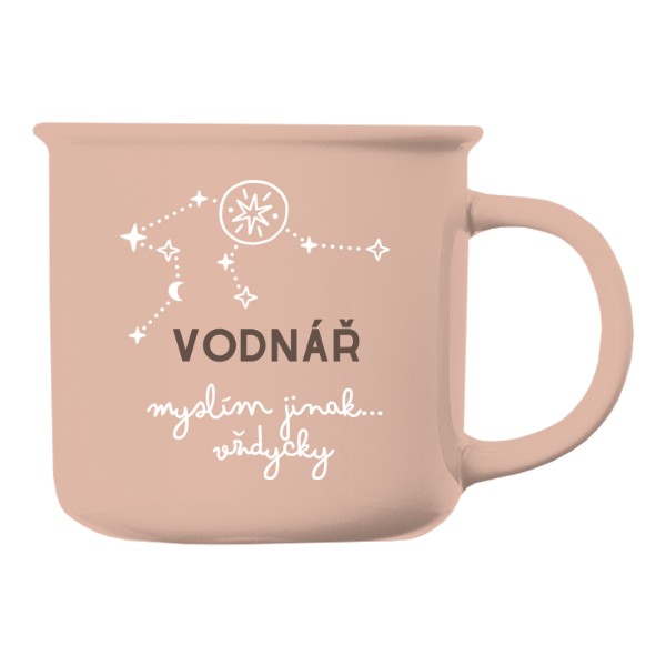Hrnek porcelánový barevný s potiskem Zvěrokruh Vodnář - Myslím jinak vždycky